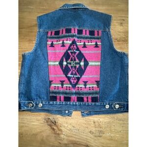 Pendleton Denim Vest Pink Wool Southwestern Back Panel Blue Jean Petite Medium